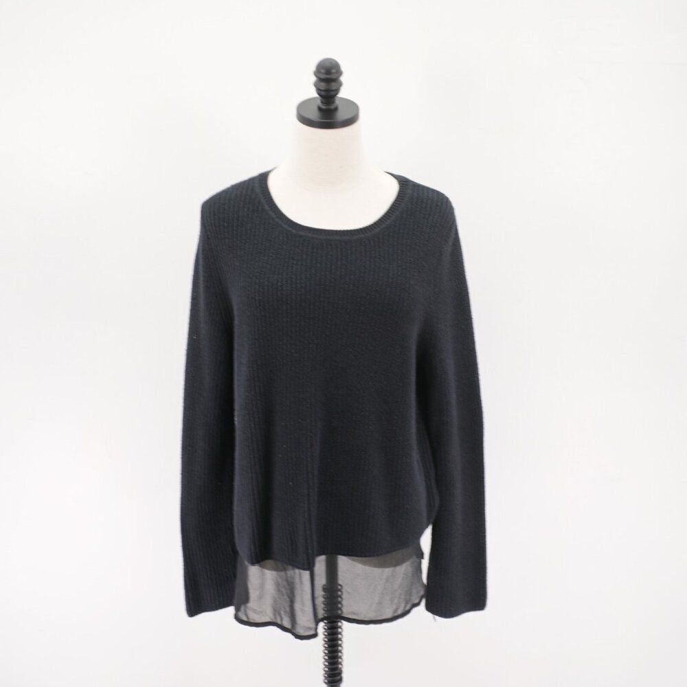 Banana Republic Ribbed Knit Top Chiffon Bottom Black Crew Neck Large‎ Sweater